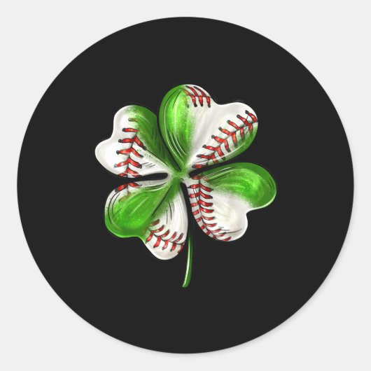 Baseball Shamrock St Patrick's Day Clover With Bas ラウンドシール (正面)