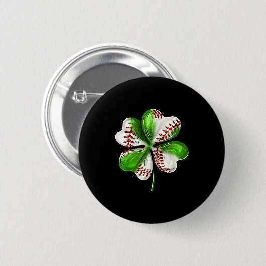 Baseball Shamrock St Patrick's Day Clover With Bas 缶バッジ (正面&裏面)