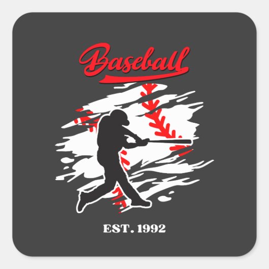 Baseball Silhouette Graphic Design – EST. 1992 スクエアシール (正面)