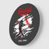Baseball Silhouette Graphic Design – EST. 1992 ラージ壁時計 (傾斜)