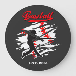 Baseball Silhouette Graphic Design – EST. 1992 ラージ壁時計