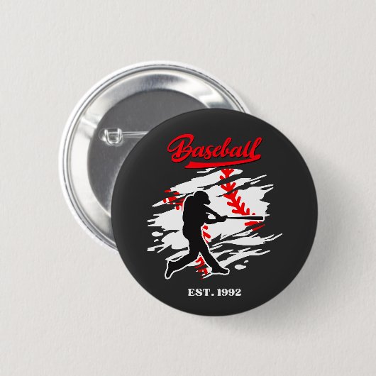 Baseball Silhouette Graphic Design – EST. 1992 缶バッジ (正面&裏面)