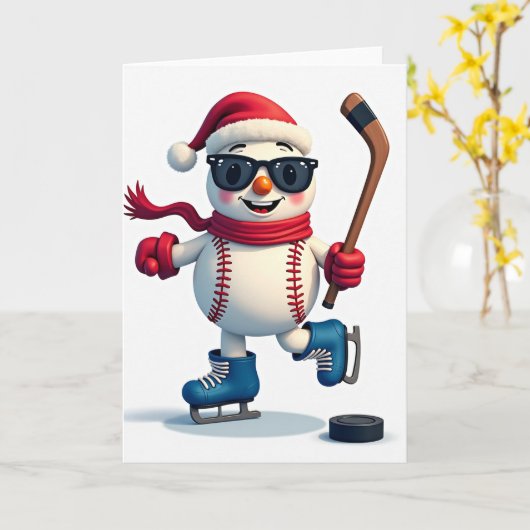 Baseball Snowman Greeting Card カード (黄色い花)