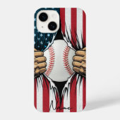Baseball Softball American Flag Patriotic iPhoneケース (裏面)