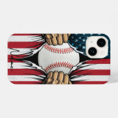 Baseball Softball American Flag Patriotic iPhoneケース (裏面横)