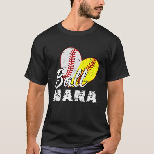 Baseball Softball Ball Heart Nana Mother s Day Tシャツ (正面)