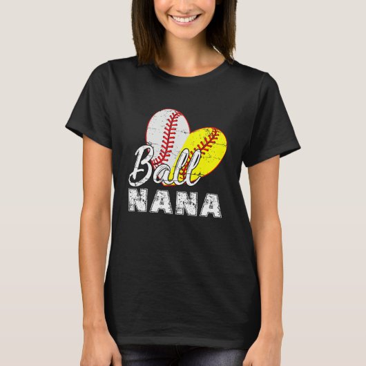 Baseball Softball Ball Heart Nana Mother s Day Tシャツ (正面)