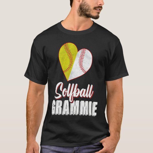 Baseball Softball Grammie Heart Ball Mothers Day S Tシャツ (正面)