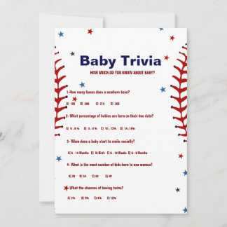 Baseball sport Baby trivia Baby shower game Card 招待状