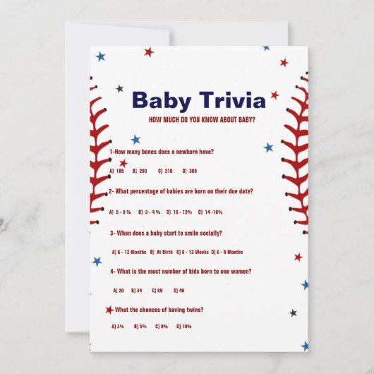 Baseball sport Baby trivia Baby shower game Card 招待状 (正面)