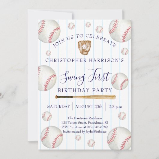 Baseball Sport Boy 1st Birthday 招待状 (正面)
