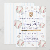 Baseball Sport Boy 1st Birthday 招待状 (正面/裏面)