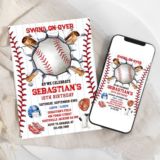 Baseball Sport Party Boy Birthday Invitation 招待状