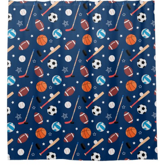 Baseball sports Pattern  シャワーカーテン (正面)