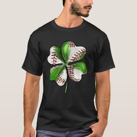 Baseball St Patrick s Day Four Leaf C Irish Men Bo Tシャツ (正面)