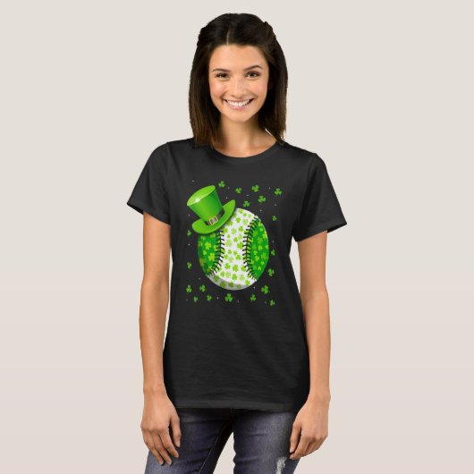 Baseball St Patricks Day Leprechaun Shamrock Irish Tシャツ (正面フル)