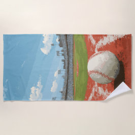 Baseball Stadium Field Illustration ビーチタオル