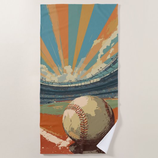 Baseball Stadium Retro ビーチタオル (正面)