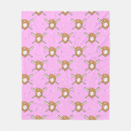 Baseball Symbols - Seamless Pattern on Pink フリースブランケット