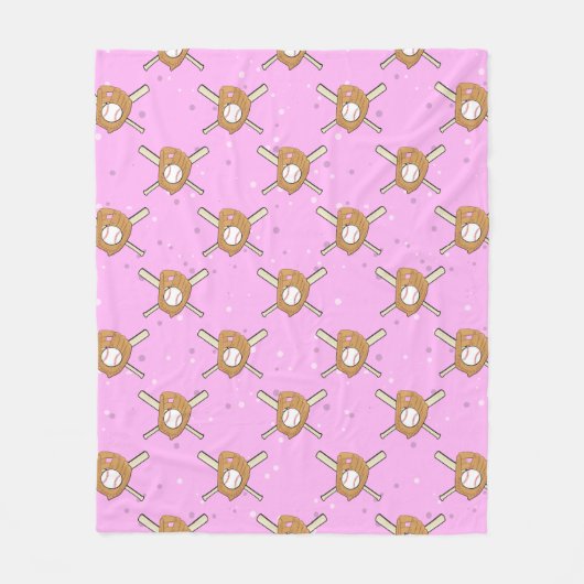 Baseball Symbols - Seamless Pattern on Pink フリースブランケット (正面)