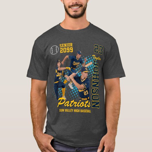Baseball Team Custom Photo Senior Night Blue Tシャツ (正面)