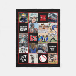 Baseball Team Senior Night Custom Photo Black Red フリースブランケット