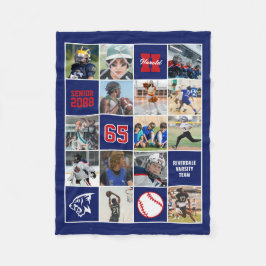 Baseball Team Senior Night Custom Photo Blue Red フリースブランケット