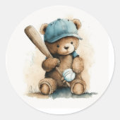Baseball Teddy Bear Bat Ball Baby Boy ラウンドシール (正面)