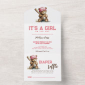 Baseball Teddy Bear QR RSVP Diaper raffle オールインワン招待状 (内側)