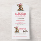 Baseball Teddy Bear QR RSVP Diaper raffle オールインワン招待状 (内側)