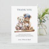 Baseball Teddy Bears Twins Baby Shower Thank You サンキューカード (スタンド正面)