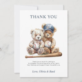 Baseball Teddy Bears Twins Baby Shower Thank You サンキューカード