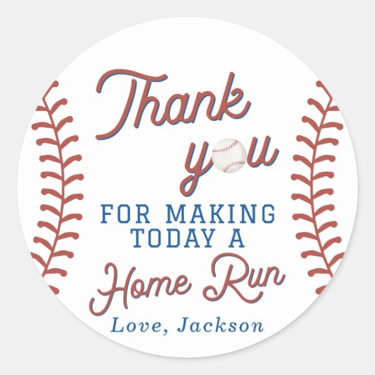 Baseball Thank You Stickers |最初の誕生日パーティー ラウンドシール (正面)