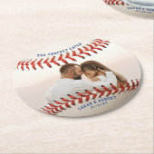 Baseball The Perfect Catch Couple 結婚 Photo's ラウンドペーパーコースター (アングル)