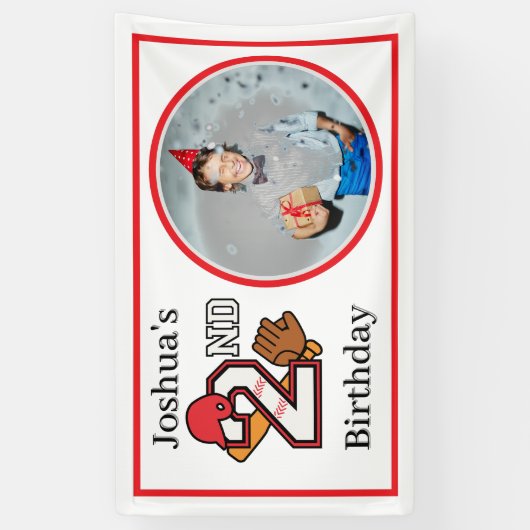 Baseball Theme 2nd Birthday Photo Bat Ball Mitt 横断幕 (縦)
