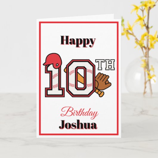 Baseball theme Happy 10th Sport Birthday Greeting カード (黄色い花)