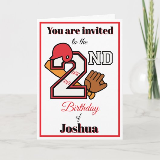Baseball theme Happy 2nd Sport Birthday Invitation カード (正面)