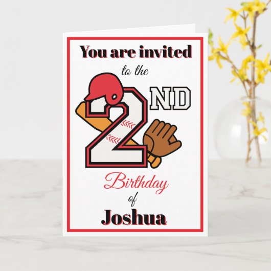 Baseball theme Happy 2nd Sport Birthday Invitation カード (黄色い花)