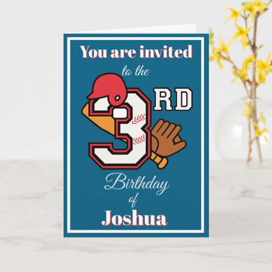 Baseball theme Happy 3rd Sport Birthday Invitation カード (黄色い花)