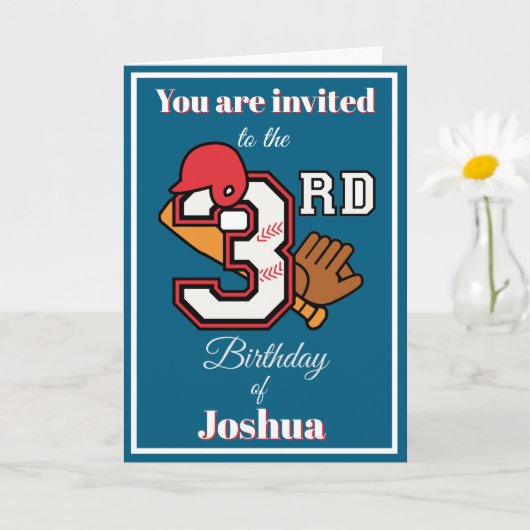 Baseball theme Happy 3rd Sport Birthday Invitation カード (小さな植物)