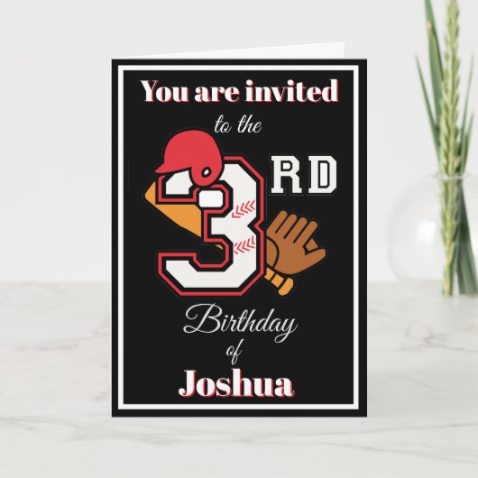 Baseball theme Happy 3rd Sport Birthday Invitation カード (正面)