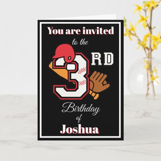 Baseball theme Happy 3rd Sport Birthday Invitation カード (黄色い花)