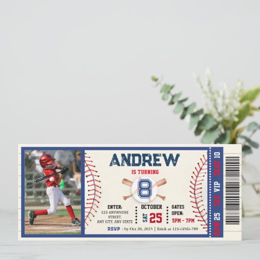Baseball ticket any age birthday With photo 招待状 (スタンド正面)