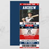 Baseball Ticket Sport Birthday with custom photo 招待状 (正面/裏面)