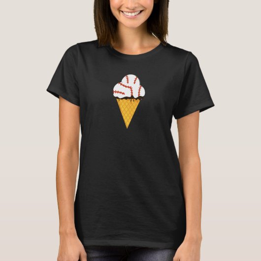 Baseball Triple Scoop Ice Cream Cone Tシャツ (正面)