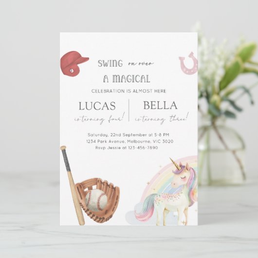 Baseball & Unicorn Siblings Joint Birthday 招待状 (スタンド正面)