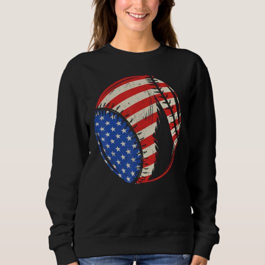 Baseball US American Flag July 4th Patriotic Vinta スウェットシャツ (正面)