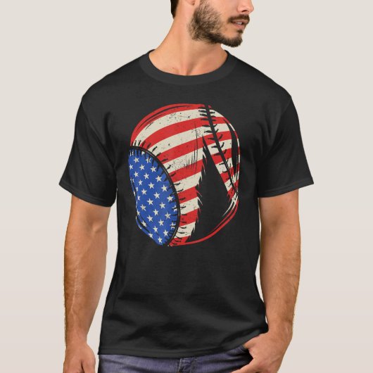 Baseball US American Flag July 4th Patriotic Vinta Tシャツ (正面)