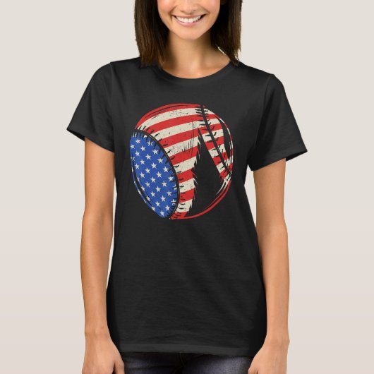 Baseball US American Flag July 4th Patriotic Vinta Tシャツ (正面)