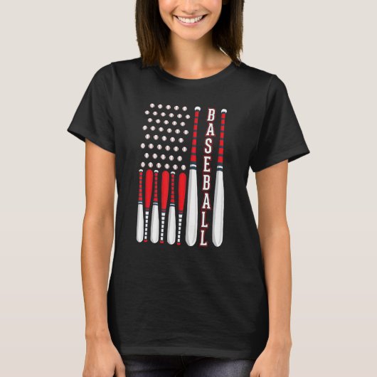 Baseball USA Flag Patriotic American Baseball 4th  Tシャツ (正面)